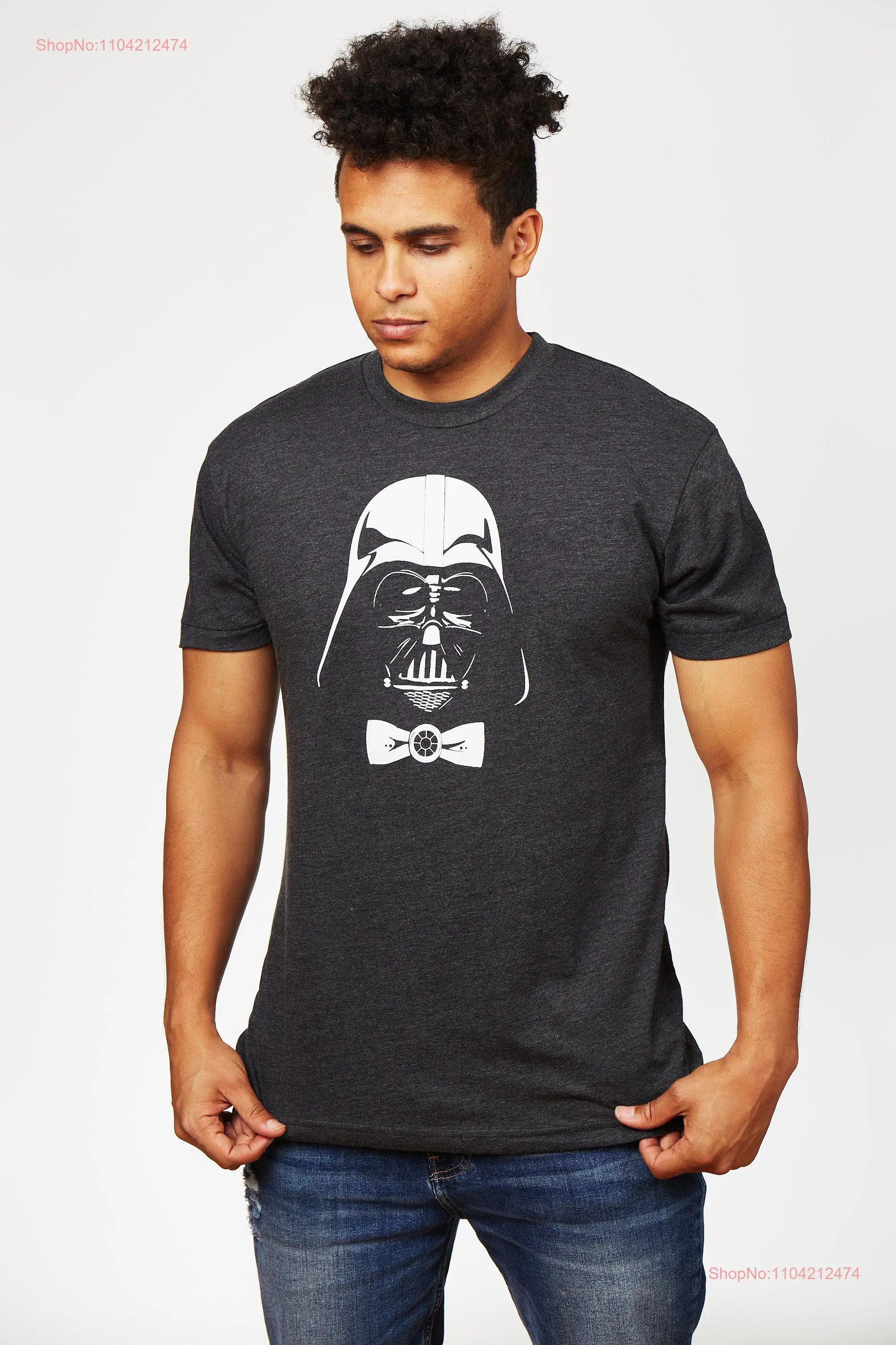 Bow TIE Men's Heather Black T Shirt long or short sleeves