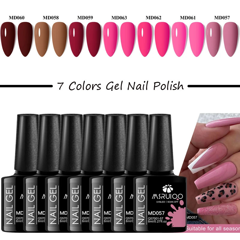 MSRUIOO 7-teiliges Gel-Nagellack-Set, bunter Nagelkunst-Gel-Lack für Nägel, Dekoration, Soak Off UV-Gel, langlebige Maniküre-Sets
