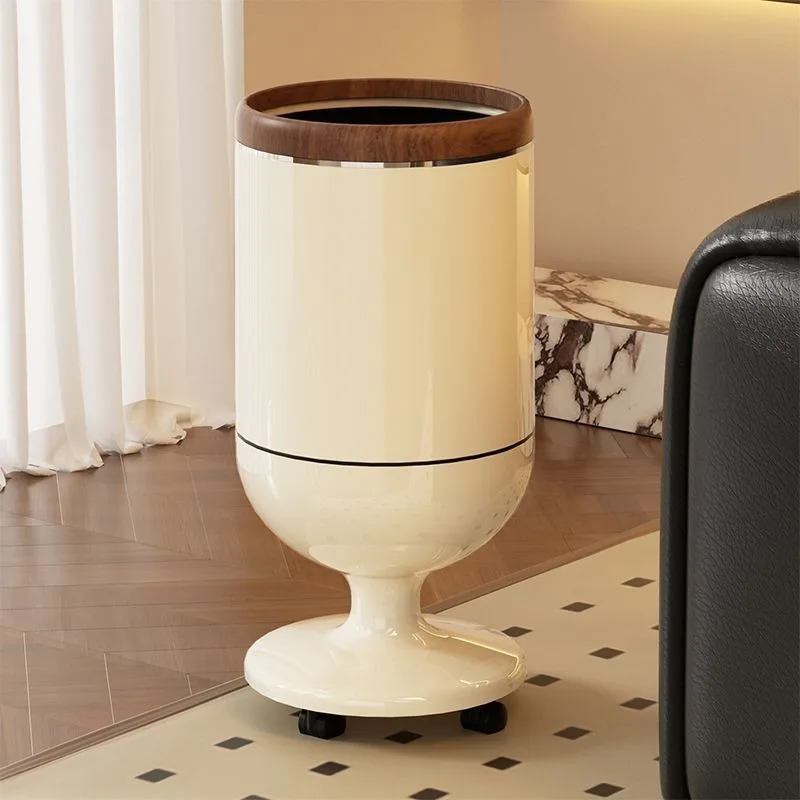 

Movable Trash Can Plastic Trash Bin Large Capacity High Footed Living Room Dustbin Modern Luxury Kitchen Litter Bins with Wheels