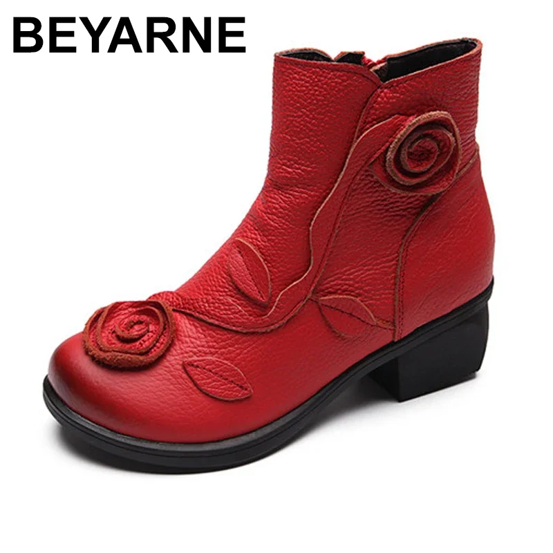 BEYARNE Plus Size35-42NEW Autumn Winter Women Boots Side Zipper Thick Heel Boots Shoes Woman, Ankle Mar Boots botas mujerE044