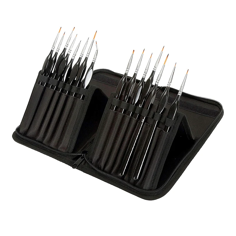 Gfc-15Pcs Detail Paint Brush Set Miniature Painting Brushes Kit Professional Mini Fine Paint Brushes Set with Carrying Case