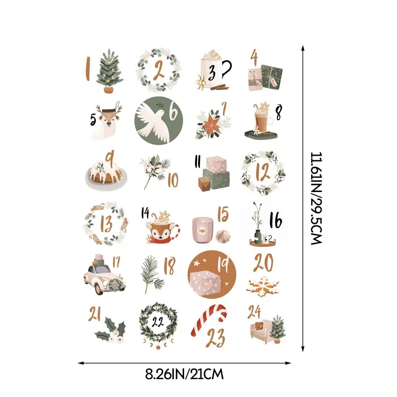 24pcs/sheet Cookie Candy Seal Stickers DIY Gift Packaging Labels Xmas Decor Merry Christmas Advent Calendar Number Paper Sticker