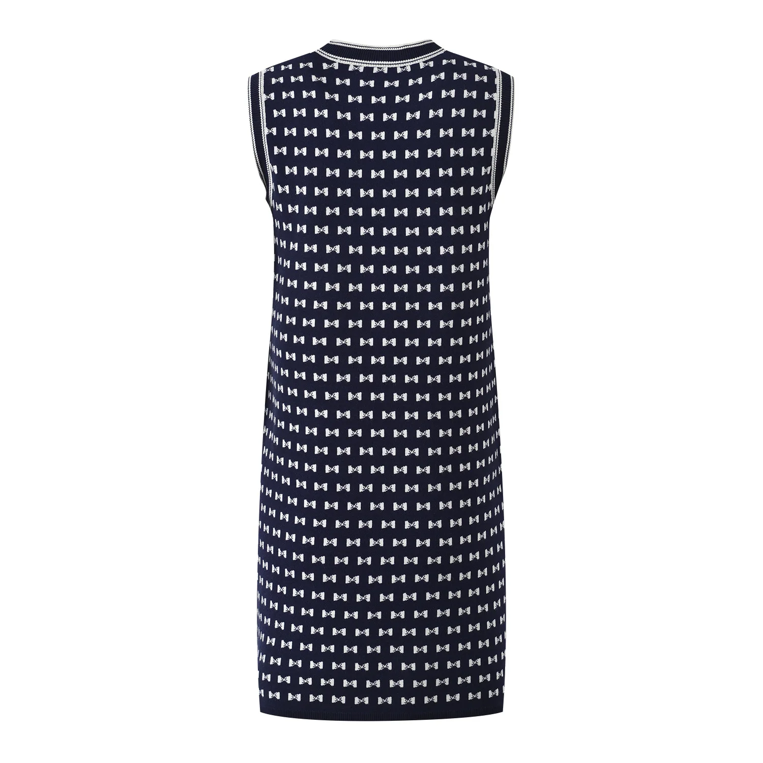 Zjyt nova primavera 2025 padrões bowknot sem mangas tricô camisola vestidos femininos o pescoço casual vestido diário vestidos doce rosa