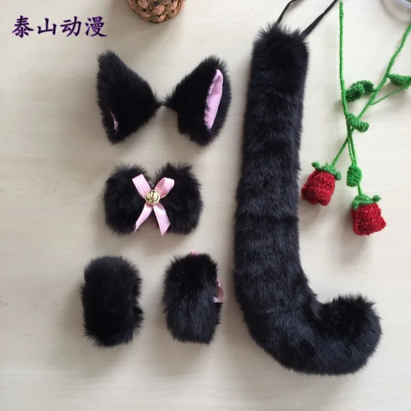 Anime Fox Ears Headband Cosplay Suit Kawaii Fox Tail Cosplay 5-piece Set JK Girl Hallowenn Party Cosplay Accessories Headwear