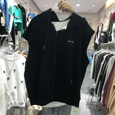 Women's Hooded Zipper Jacket 2023 Autumn Winter New Style Fleece Lined Sleeveless Vest Casual Fashion Design