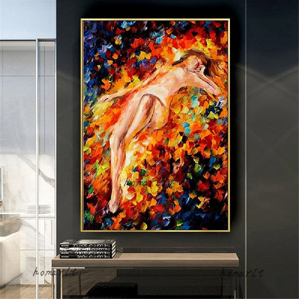 

Best Hand-Painted Modern Bright Knife Oil Painting Sleeping Girl Canvas Picture Beauty Wall Poster Cuadros For Home Decor Gifts