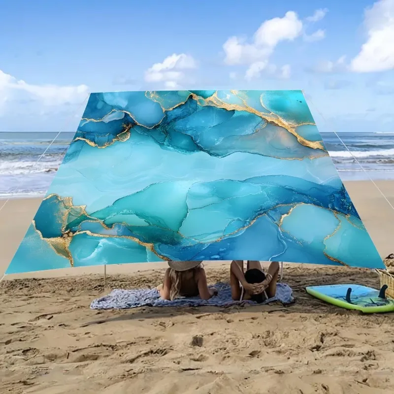 Portable Camping Sun Shelter Tent Tarp, Waterproof UV Protection Outdoor Canopy Awning, Flower Print Picnic Ground Sheet Mat