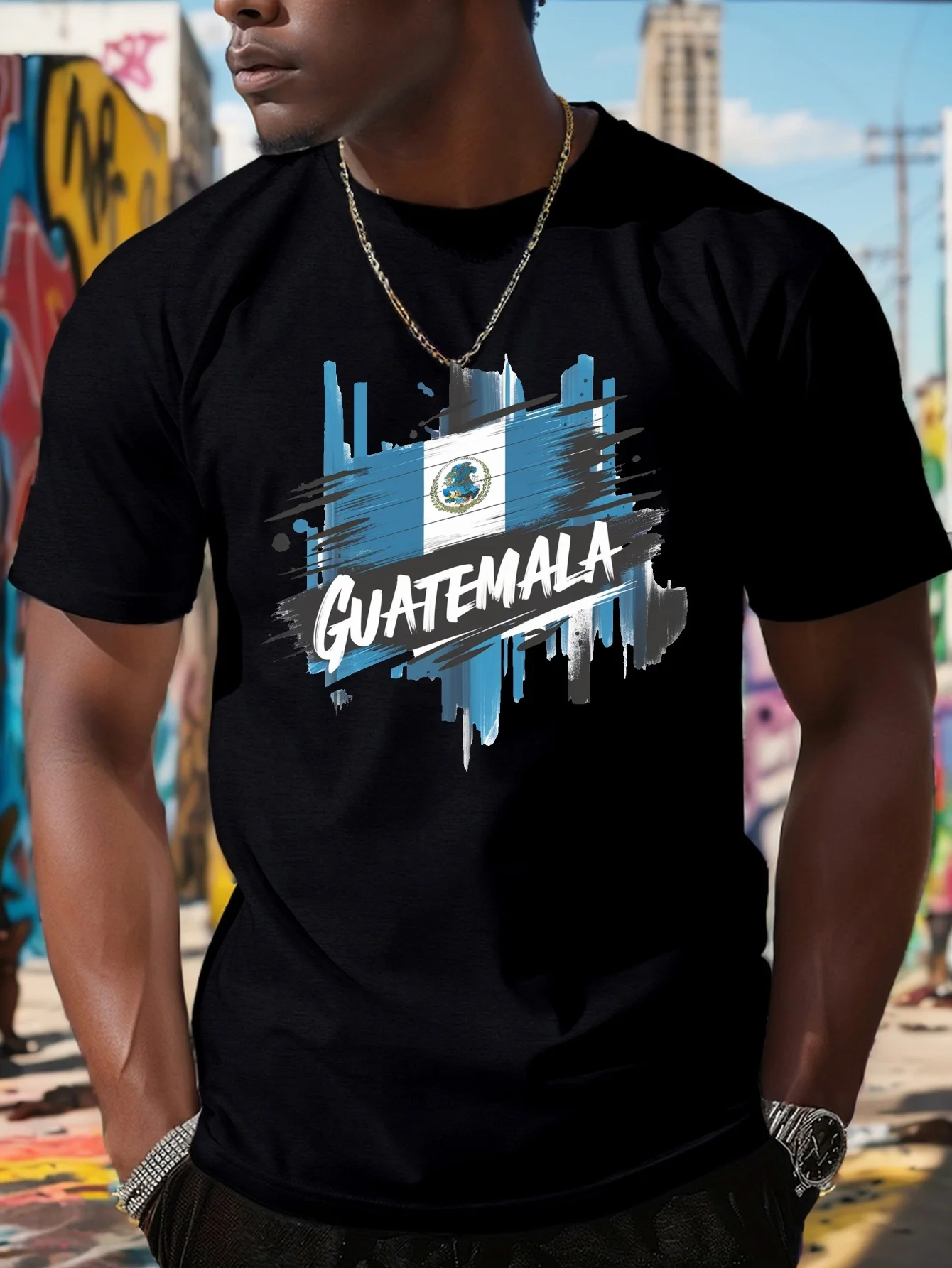 

2025 Новая мужская футболка из чистого хлопка с принтом флага Гватемалы, круглым вырезом и короткими рукавами, дышащая и удобная
