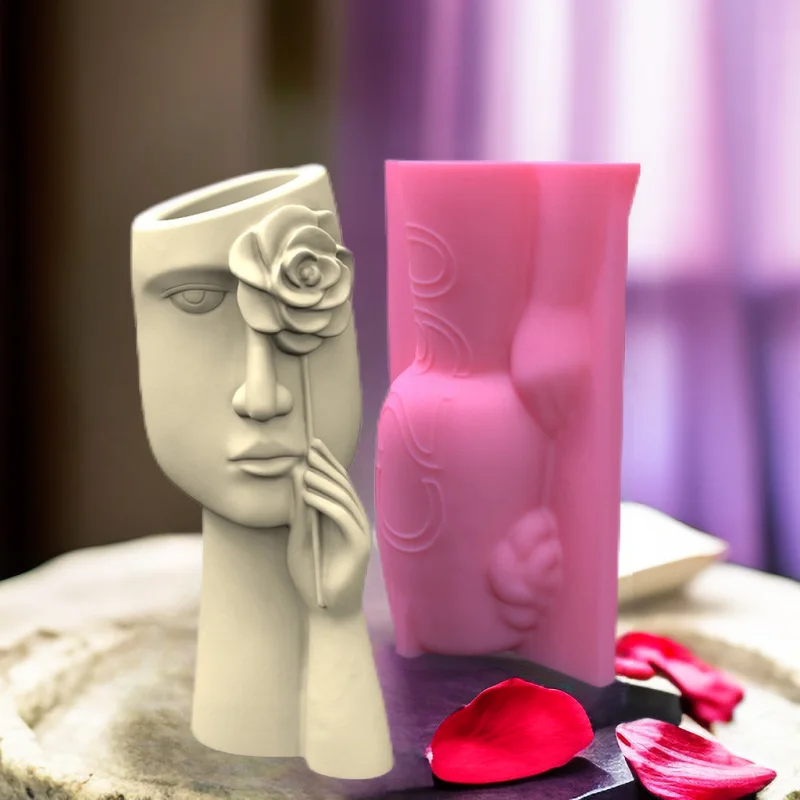 DIY Nordic arm face vase resin silicone mold Rose abstract human face vase concrete cement gypsum silicone mold
