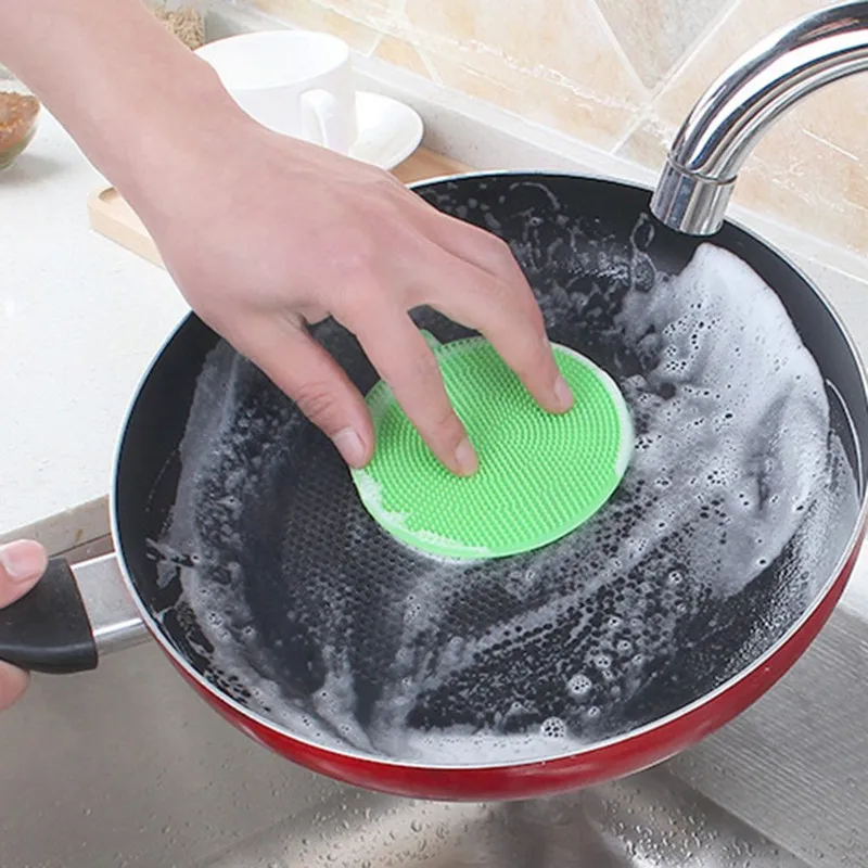 1PC Silicone Cleaning Brushes Soft Silicone Scouring Pad Washing Sponge Dish Bowl Pot Cleaner Washing Tool Kitchen Accessories