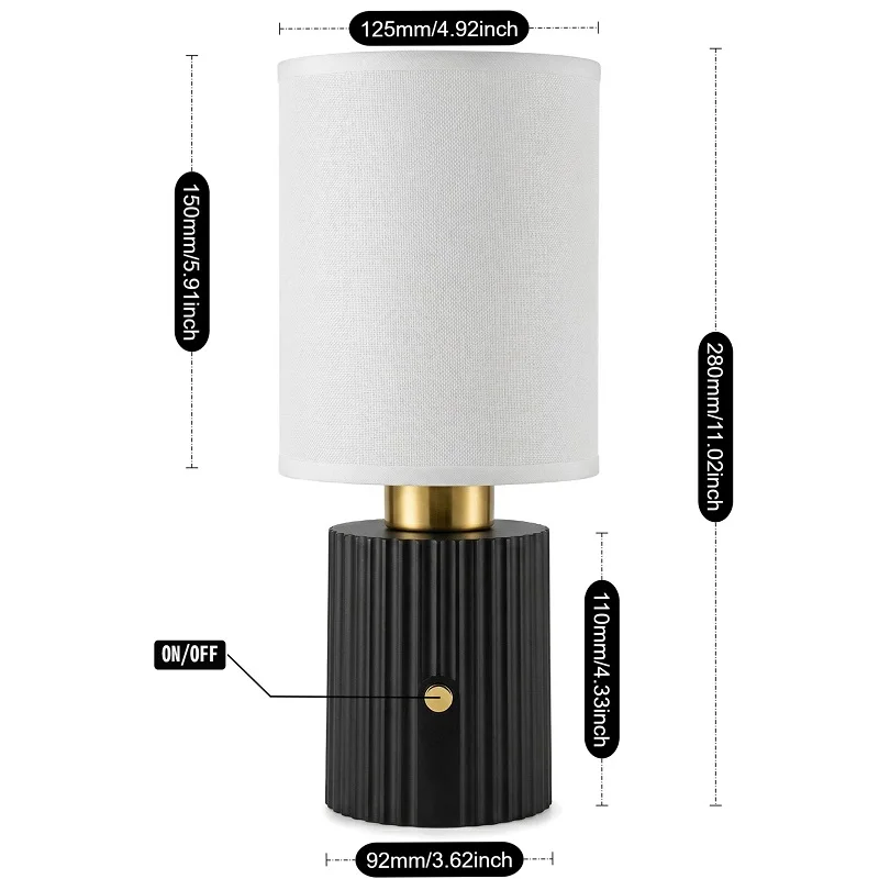 Table Lamp 3600mAh Rechargeable Warm Light 12-Hour Life Dimmable Glow Fast Charge Touch Control Stepless Dimming with White Fabric Shade Cordless Small Bedside Lamp with Black Base for Bedroom Nightstand Desk Living Room