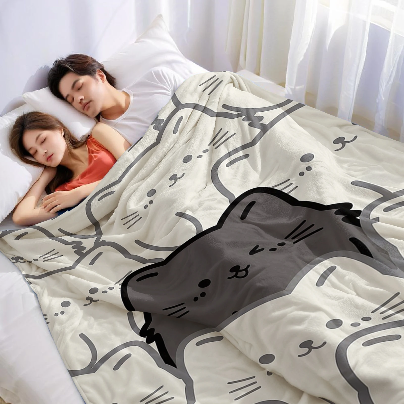 Stand Out Cat Cartoon Anime Print Flannel Blanket Soft Warm Throw for Kids Bedroom Sofa Bed Christmas Office Car
