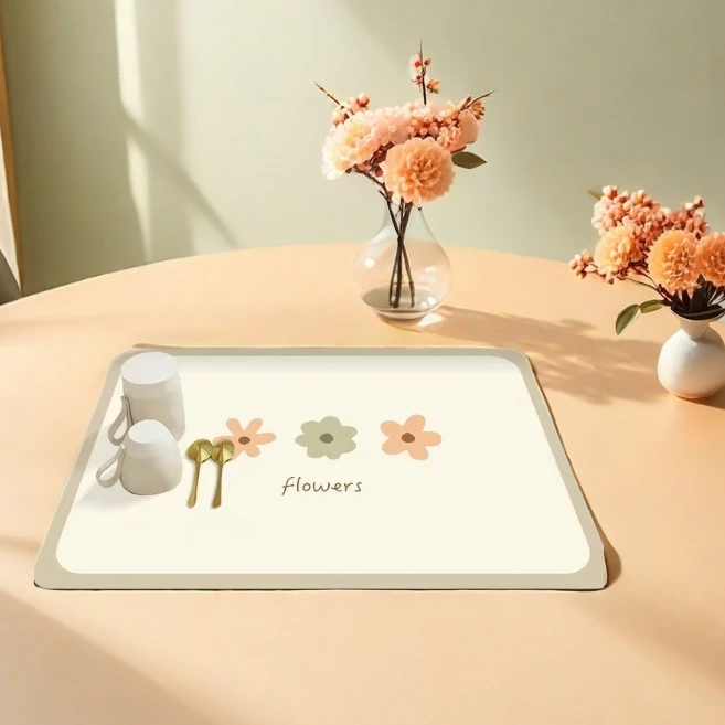 Simplicity Style Placemats For Dinner Table Absorbent Drying Mat For Kitchen Flowers Printing Home Decoration Diatomite Placemat