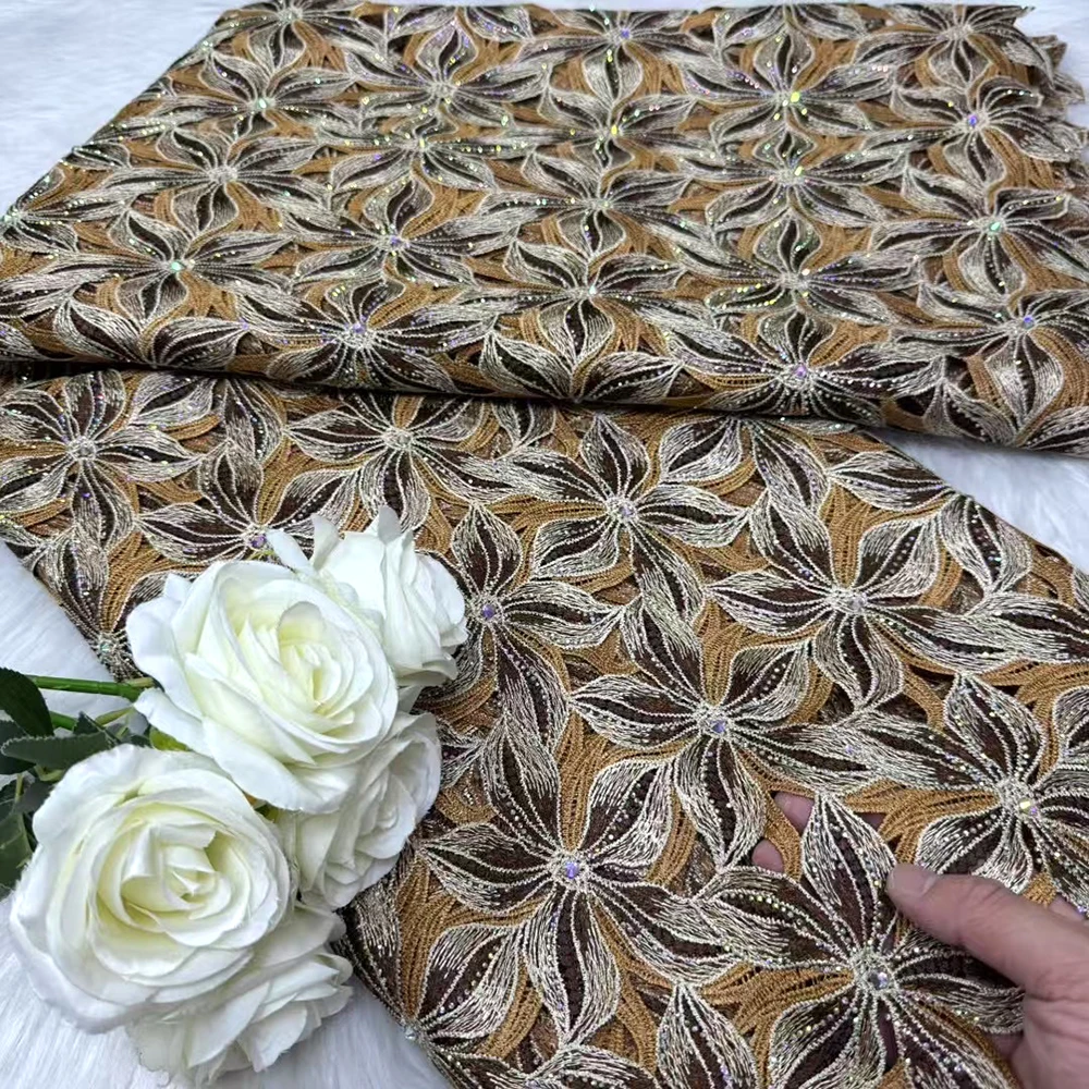 

Африканское высококачественное водорастворимое кружево ручной работы с тюлевой кружевной цветочной тканью, французская нигерийская кружевная ткань для свадебного платья