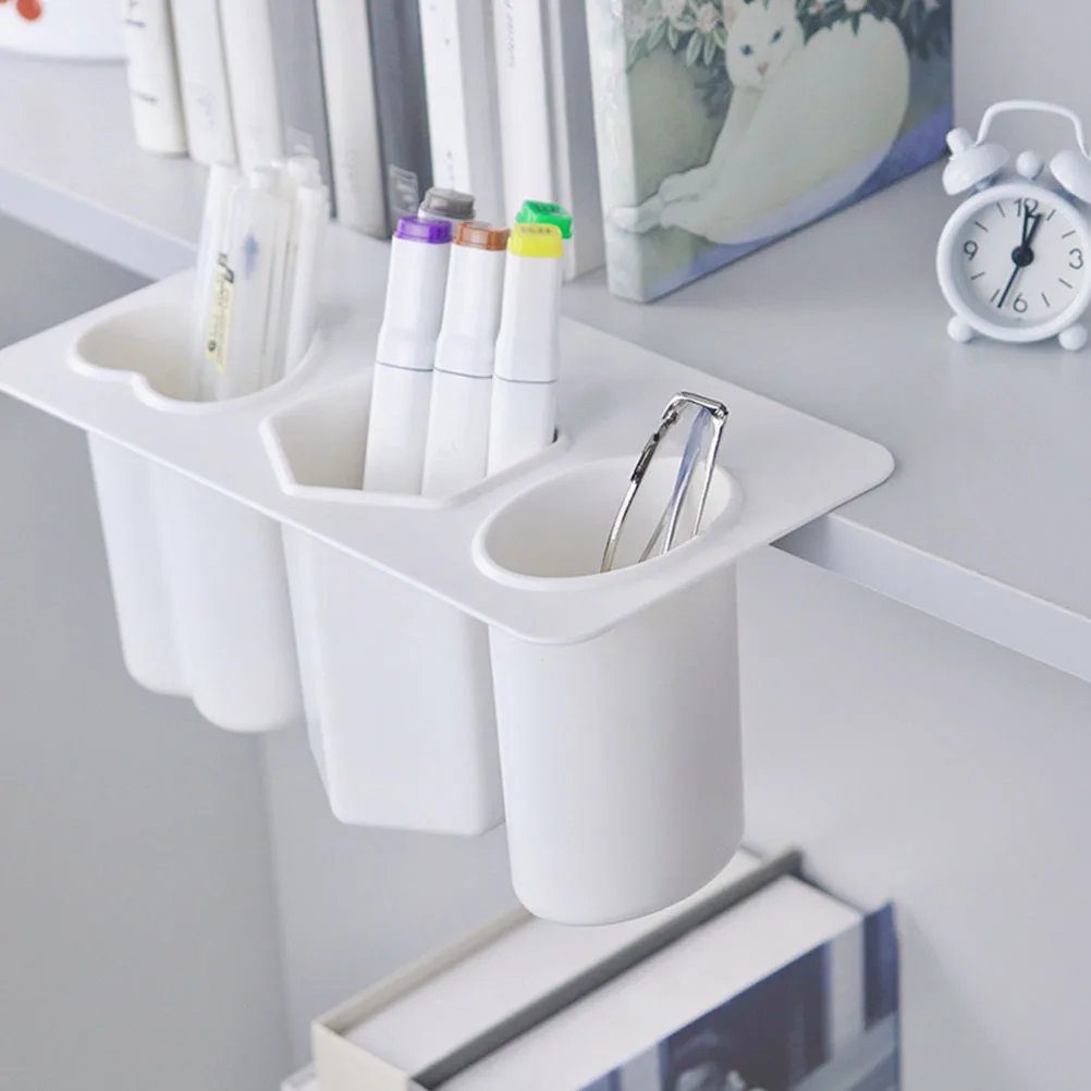

Desk Side Sticky Pen Holder Plastic Organizer Desktop Multi-Grid Pencil Holder Office Storage Box for Pens Markers