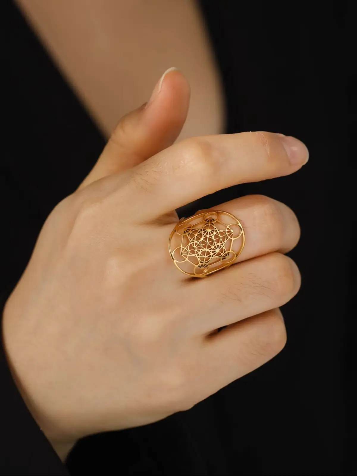 Unift Sacred Geometry Ring Metatron Cube Men Vintage Stainless Steel Women Rings Solomon Archangel Angel Seal Jewelry Amulet
