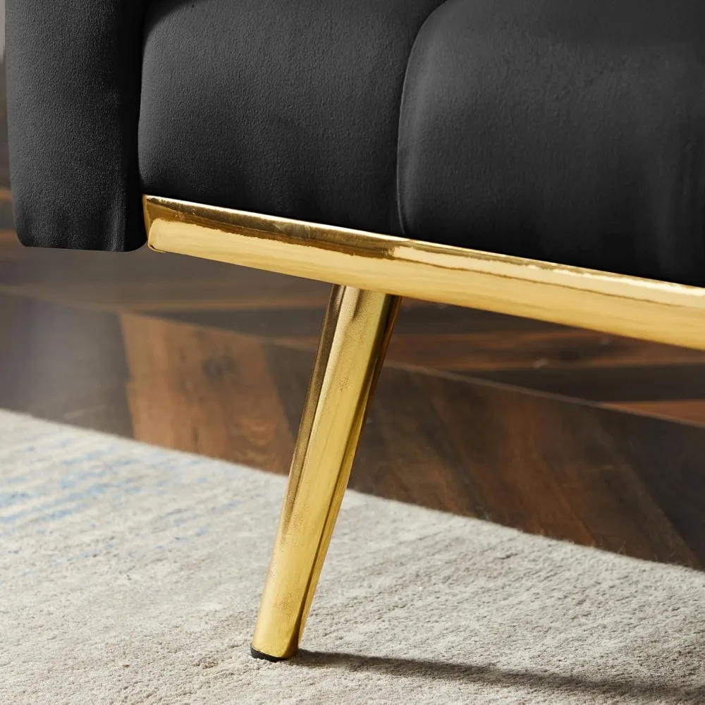 أريكة فوتون سرير أريكة نوم مخملية بأرجل معدنية، أريكة صغيرة حديثة، عريضة 73.2، وسادتان متضمنة، تصميم ساق مدببة #5