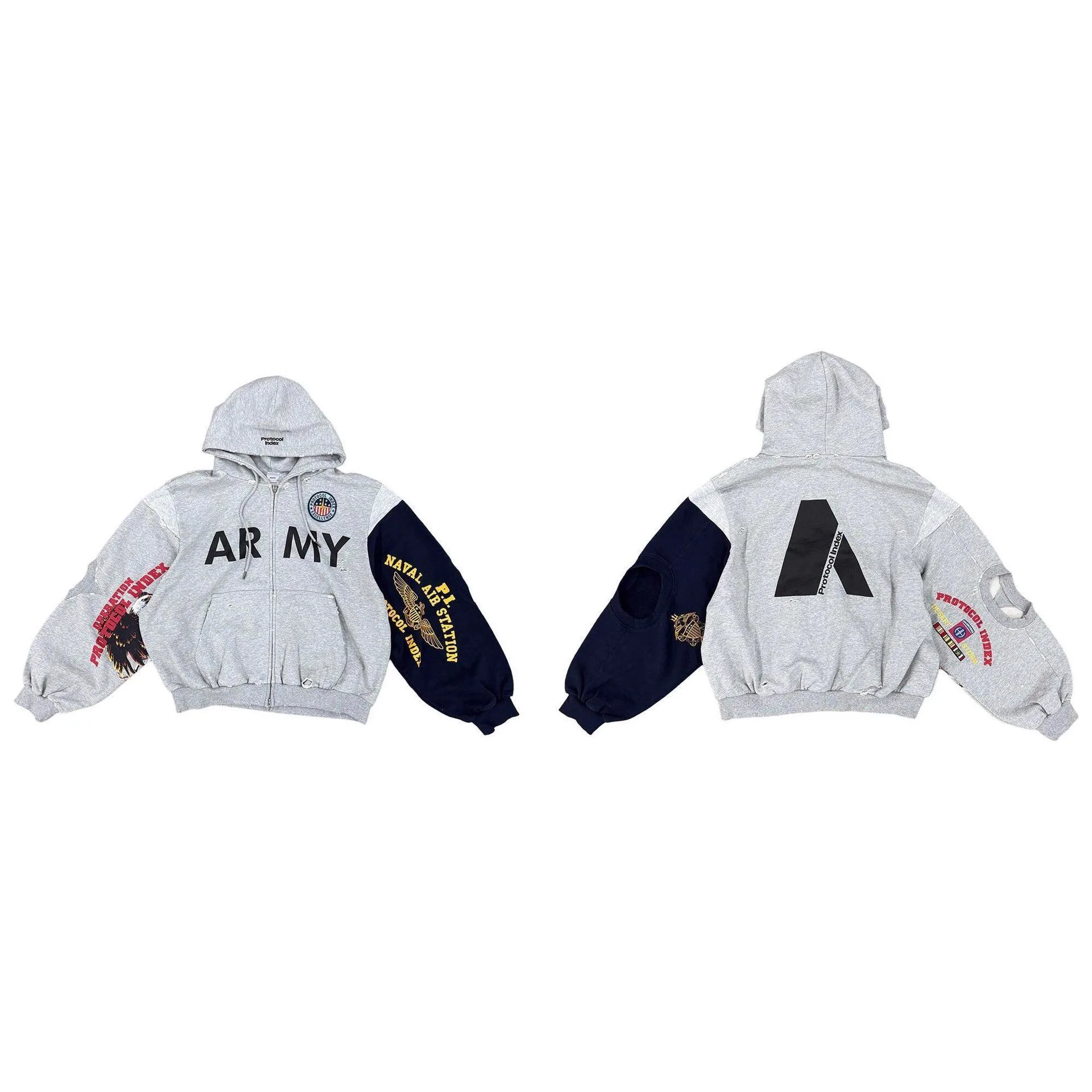 PROJEKT G/R 2026 Patchwork ARMEE Vintage Beschädigte Strickjacke Pullover Männer Frauen Beste Qualität Hoodie