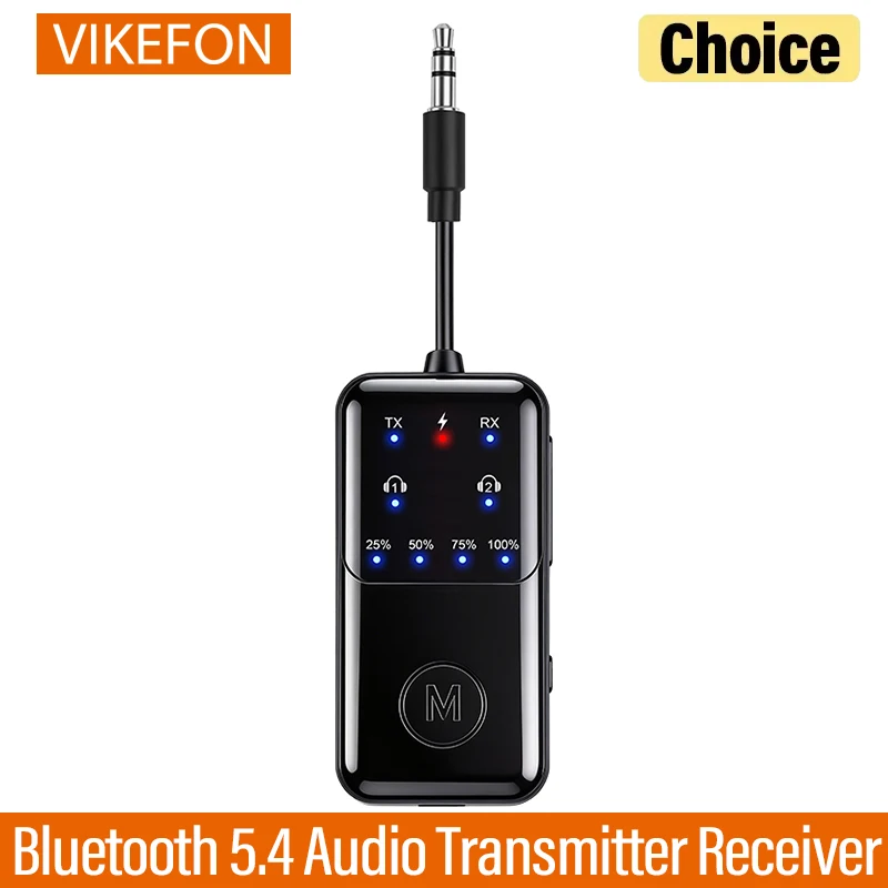 2-in-1 Bluetooth 5.4 Sender-Empfänger, kabelloser Audio-Adapter, 3,5-mm-Klinkenanschluss, Dual-Pairing, integriertes Mikrofon für Auto, TV, PC, Kopfhörer