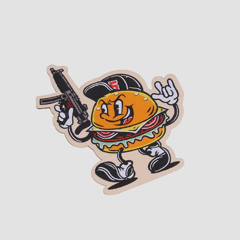 MP5 Burger Man Embroidery Patch for Clothes Backpack Vest Sticker Armband Tactical Weapon Creative Badges