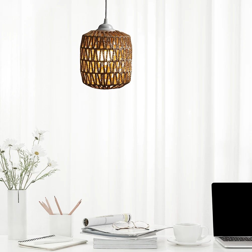 

2Pcs Simulated Rattan Woven Pendant Lampshade Ceiling Light Cover Khaki Easy Bedroom Cafe Bar Club