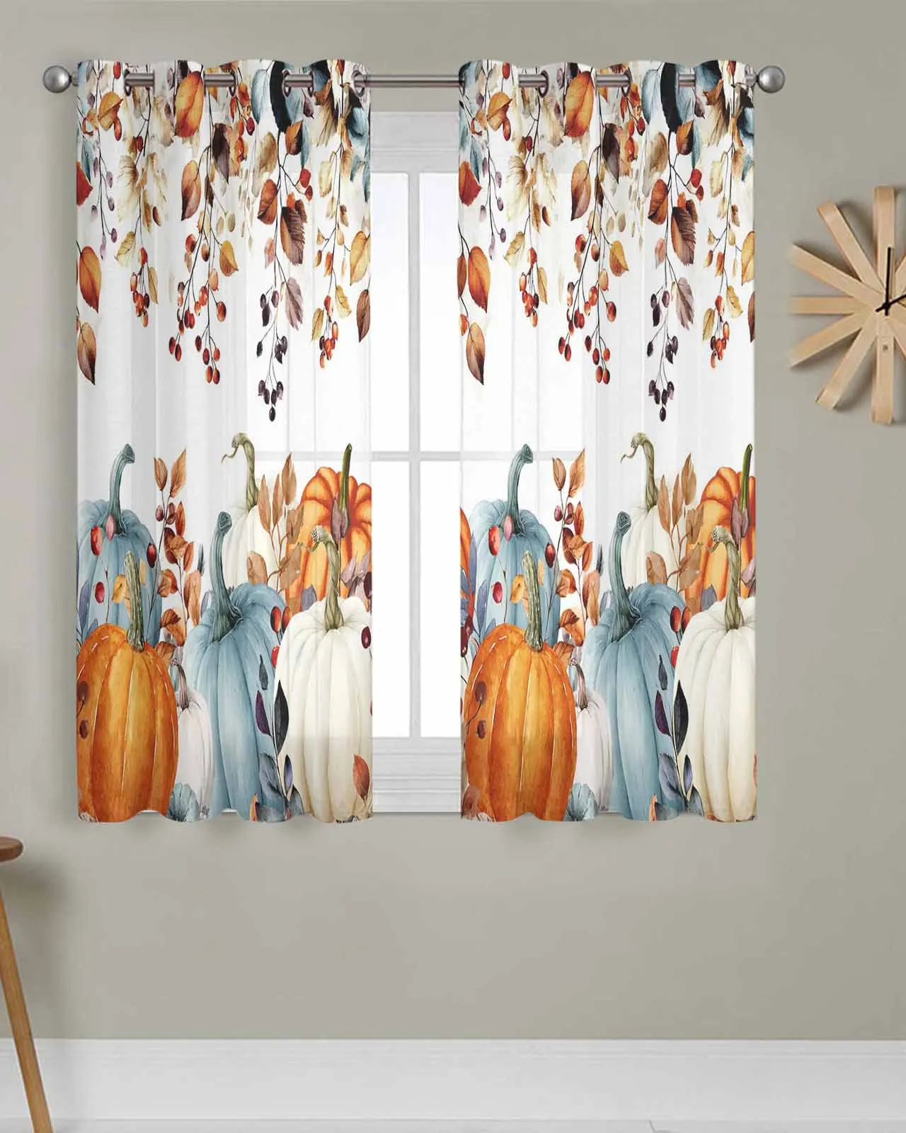 

Tulle Window Curtains Vintage Pumpkin Thanksgiving for Living Room Bedroom Transparent Chiffon Sheer Voile Window Curtain