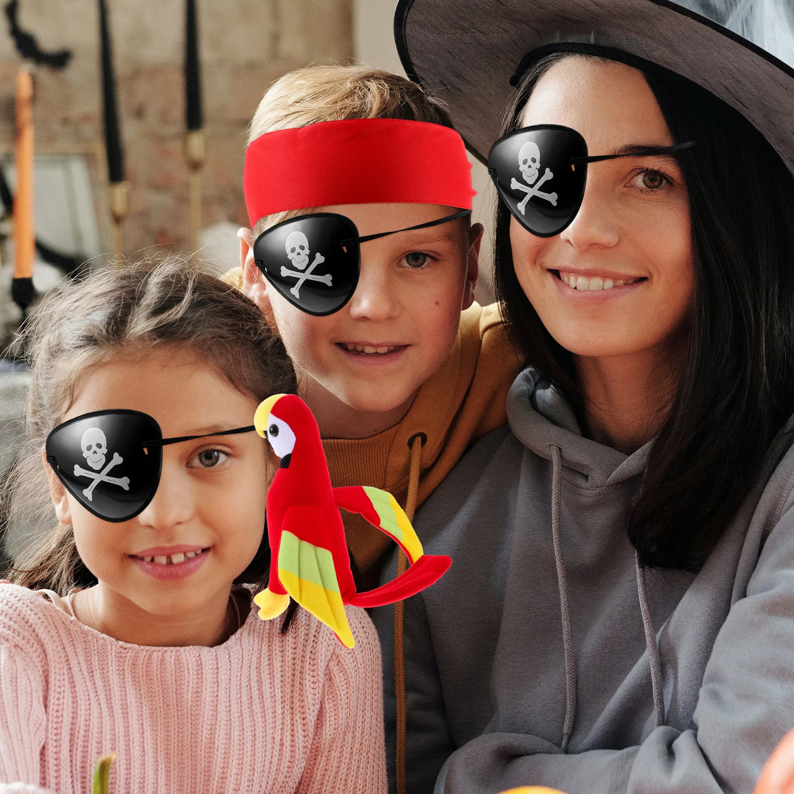 

1 комплект, набор для пиратской вечеринки, повязка на голову с изображением попугая, повязка на глаз, костюмный реквизит, аксессуары для Хэллоуина, аксессуары для пиратов