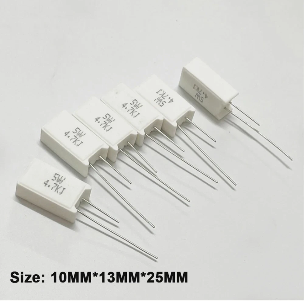 5PCS 5W 5% Cement Resistor Power Resistance 0.01 ~ 10K 10R/15/22/4/30/33/47/51/100/330/470 1K10K47K ohm Cement Resistance