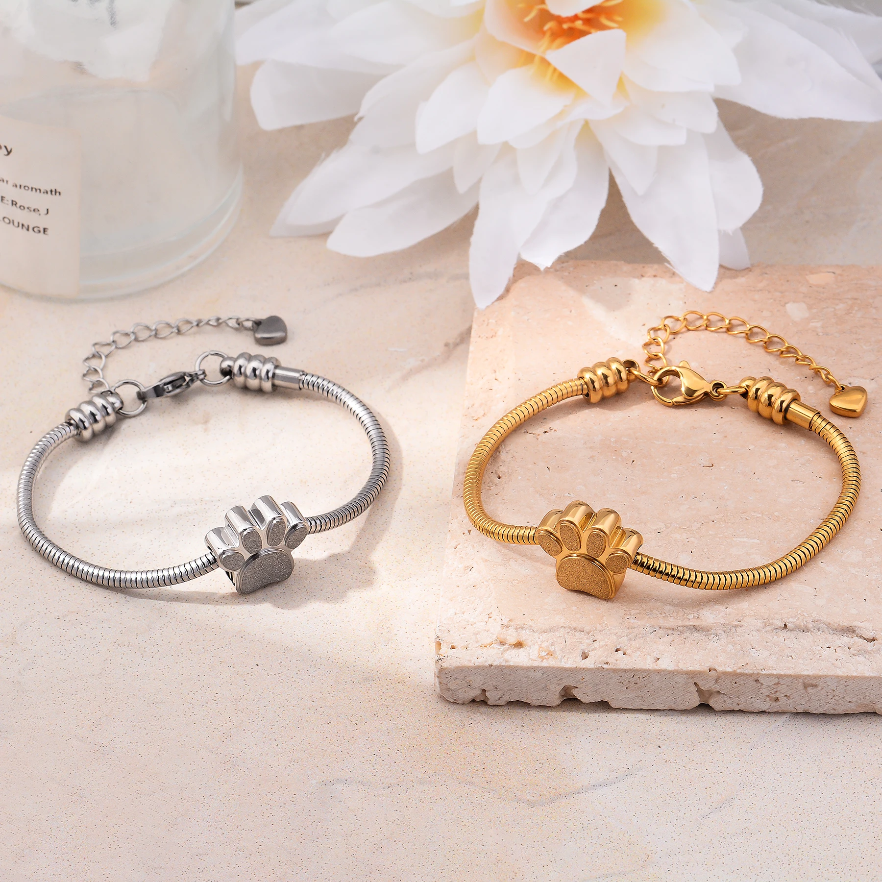 Stainless Steel Paw Print Urn Bracelet For Ashes for Human Pet Cremation Memorial Jewelry Adjustable Bangle Keepsake Gift