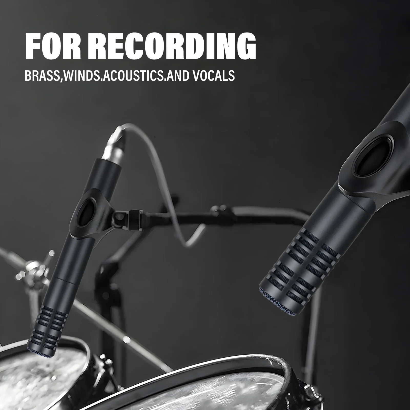 Metal Condenser Drum Mic, Super-Cardioid Microphone with Wide Frequency Response Range, Pencil Type for Hi-Hat, Percussions,