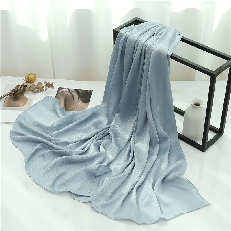 Solid Crinkle Chiffon Woman Scarf Fashion Casual Heavy Muslim Hijab Shawl Wraps Headband Bufanda Foulard Echarpe