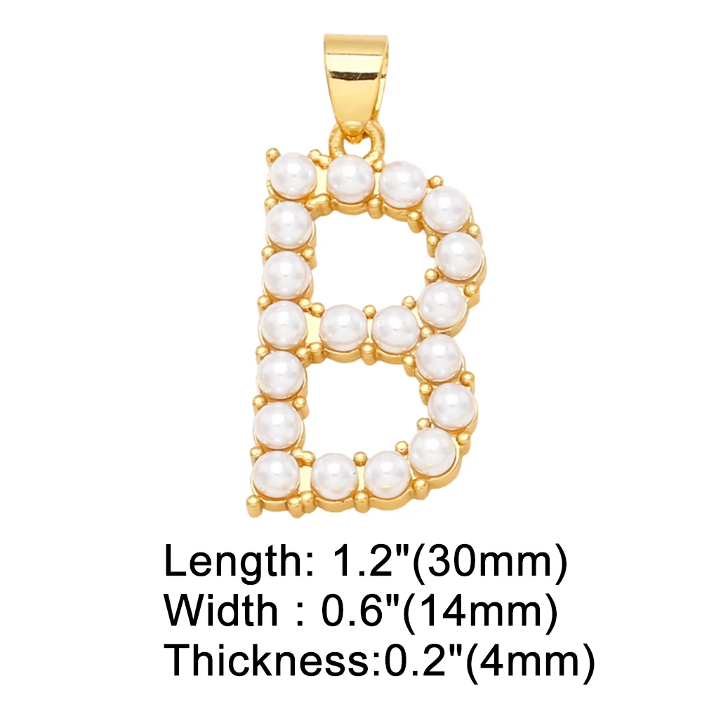 OCESRIO Big Pearl Letter Necklace Pendant Copper Gold Plated Initial  Alphabet Jewelry Making Supplies Wholesale pdta945