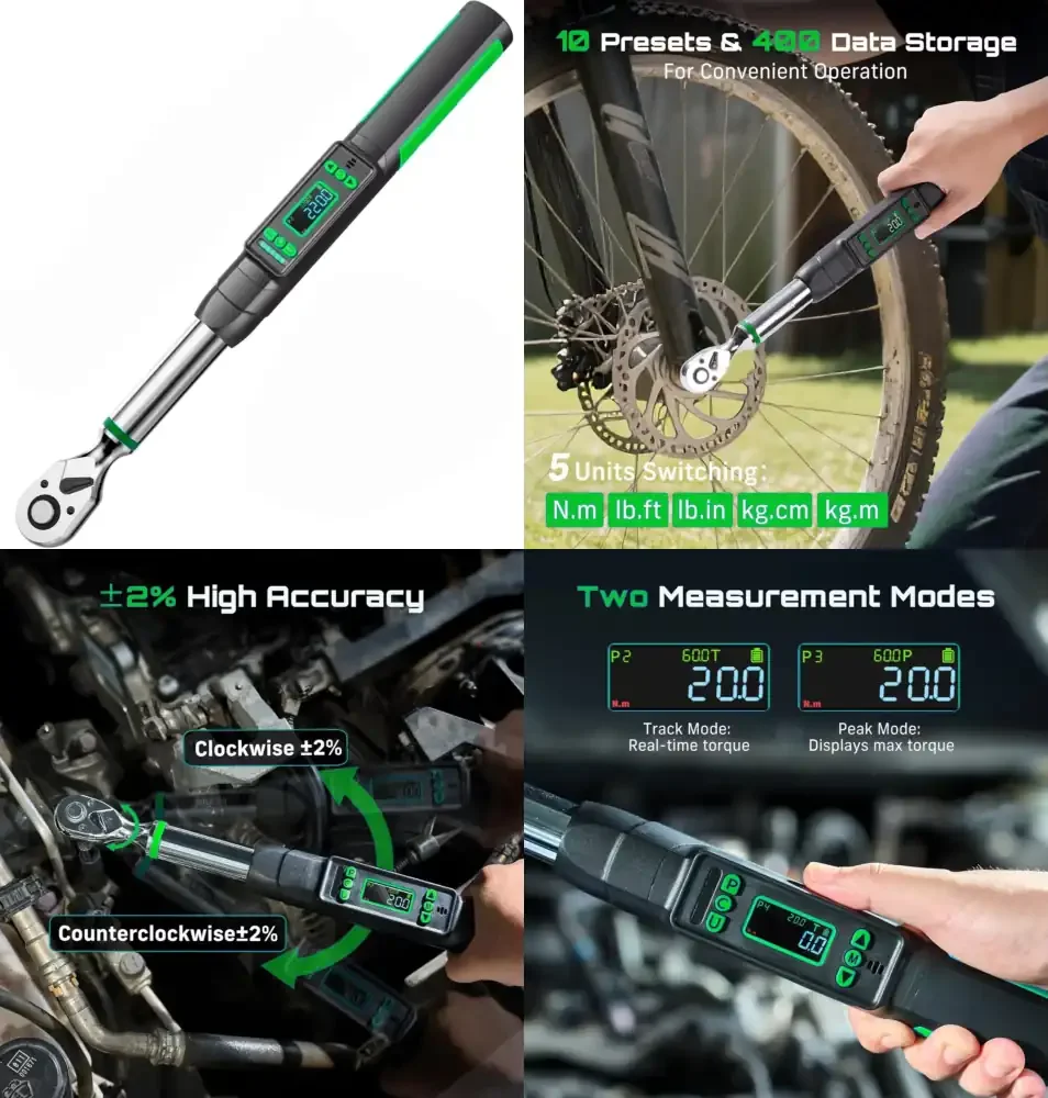 

Digital Torque Wrench ±2% Accuracy0-220 N.m LCD Display Real-Time Peak Modes Preset Data Storage Dual Alarm Torque Wrench