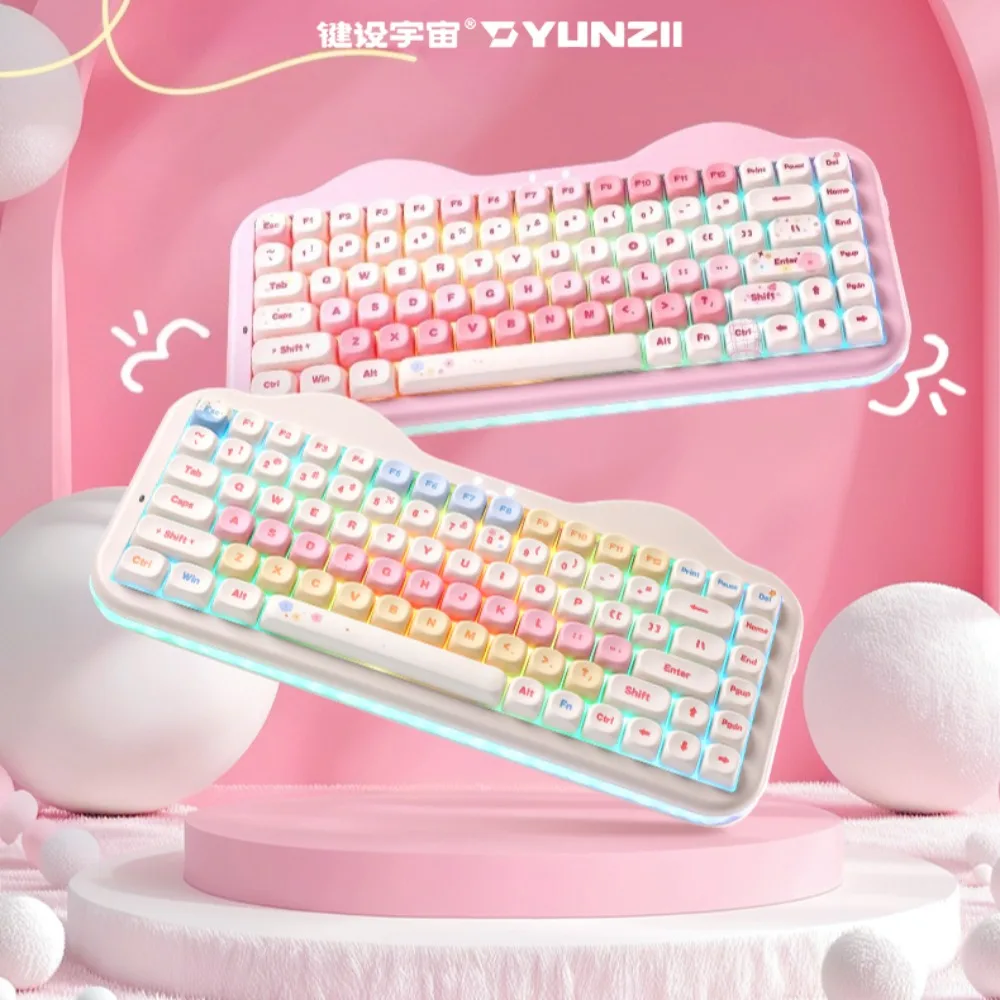 YUNZII C75 لوحة المفاتيح الميكانيكية ثلاثي الوضع اللاسلكية RGB بيئة العمل طوقا ألعاب لوحة المفاتيح الساخن مبادلة لطيف تصميم الألعاب الملحقات
