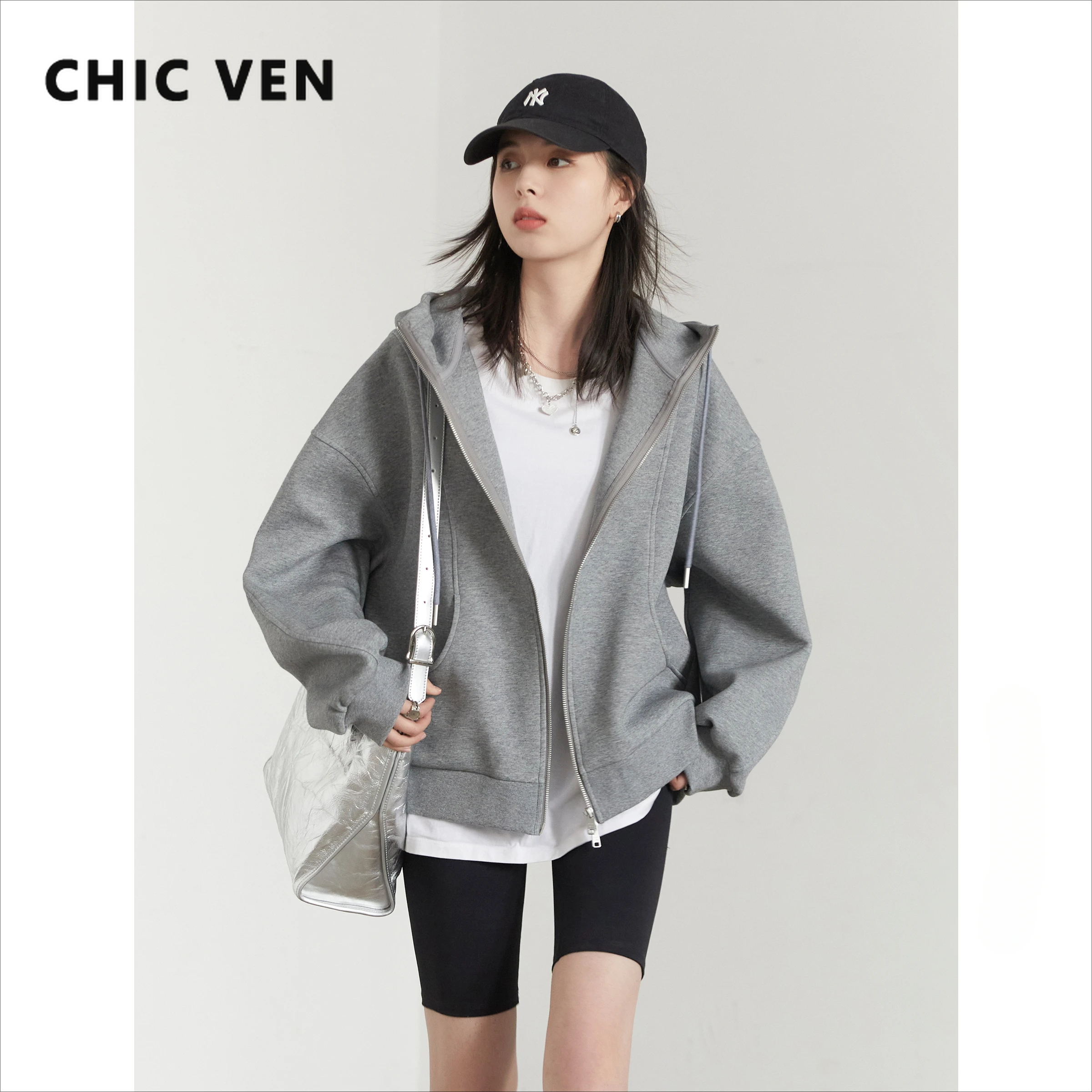 

CHIC VEN Women Sweatshirts Casual Loose Drawstring Hooded Sports Jackets Girl Hoodies Fashion Clothing Spring Autumn New 2026