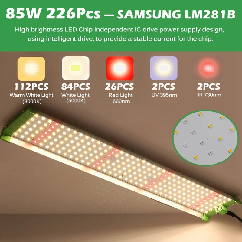 85W LED Grow Light With Samsung LM281B Full Spectrum Plant Growth Lamp For Indoor Greenhouse Hydroponics Plant