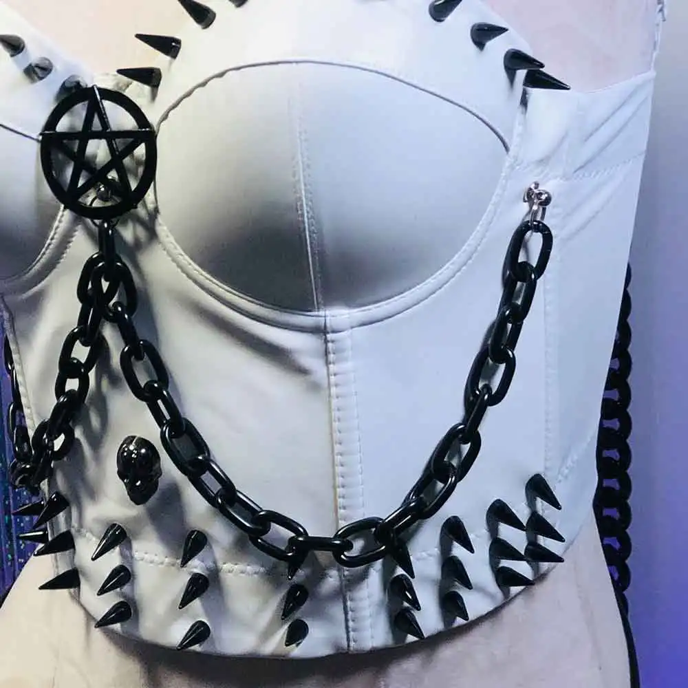 

Punk Rock Emo Goth Eco Studded Rivet 90s Harajuku Gothic Club Wear E-Girls DIY Grunge Y2K Halter Camisole TOPS Hand Made Kawaii