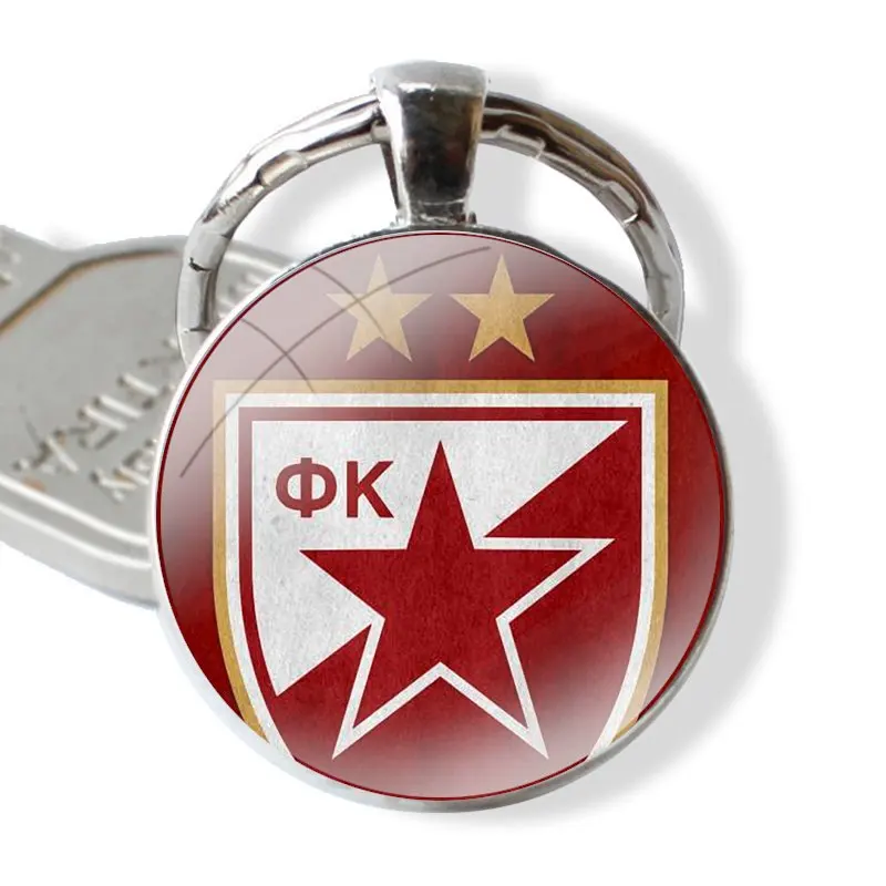 Fashion Creative Cartoon Design Keychain Handmade Glass Cabochon Key Ring Holder Pendant Key Chains Serbia FK Crvena zvezda