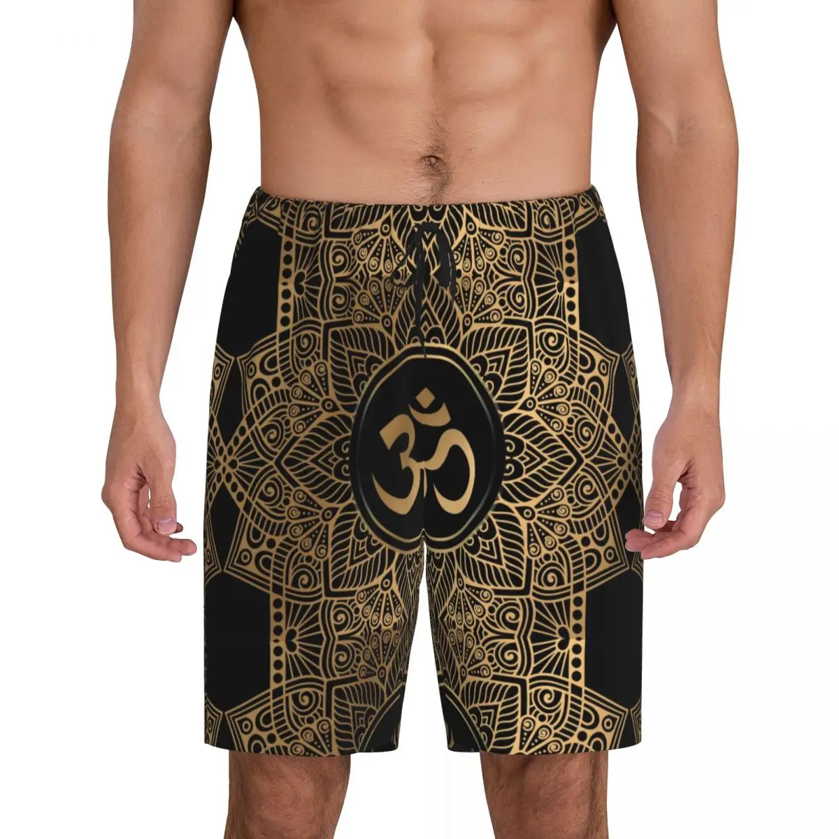 

Custom Golden Mandala Shorts Sleepwear for Men Elastic Waistband Om Yoga Meditation Sleep Lounge Short Pjs with Pockets