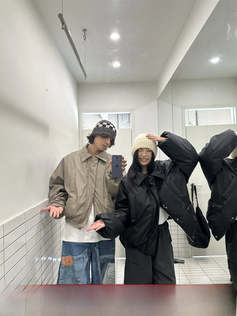 

Lonad American Retro ort Wide Cotton Jaet Lightweight Collarl Coat for Youth Autumn Winter PU Material ex