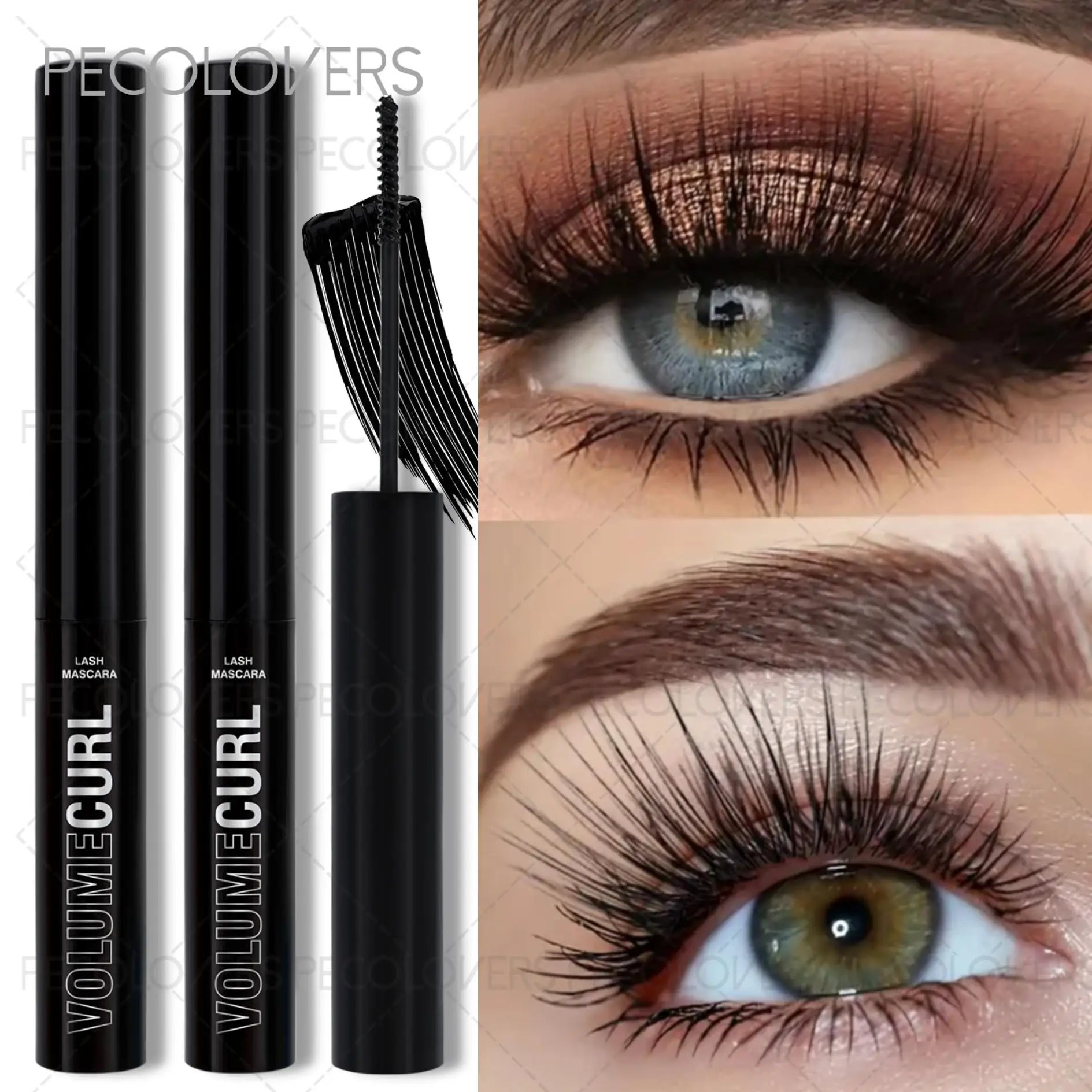 Mascara Ultra-fin 2 pièces- Mascara noir bouclé et volumateur, imperméable, anti-taches