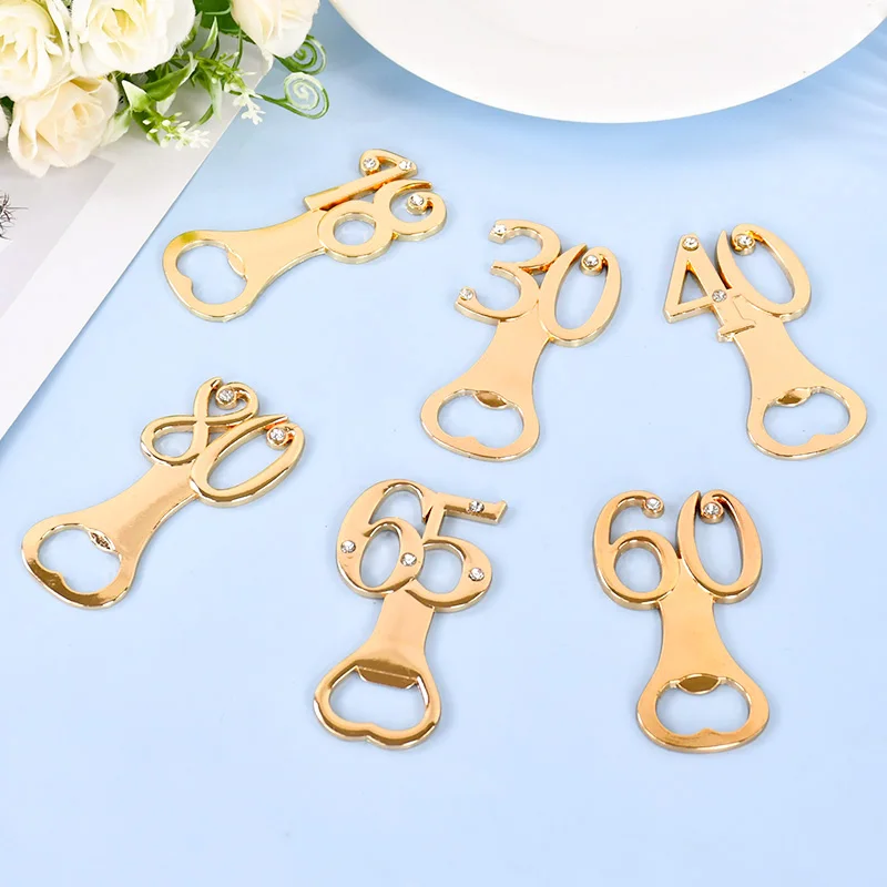 

1pc Golden Digital 18 30 40 60 65 80 Design Bottle Opener Wedding Birthday Activity Party Souvenirs Beer Opener Gifts For Guests