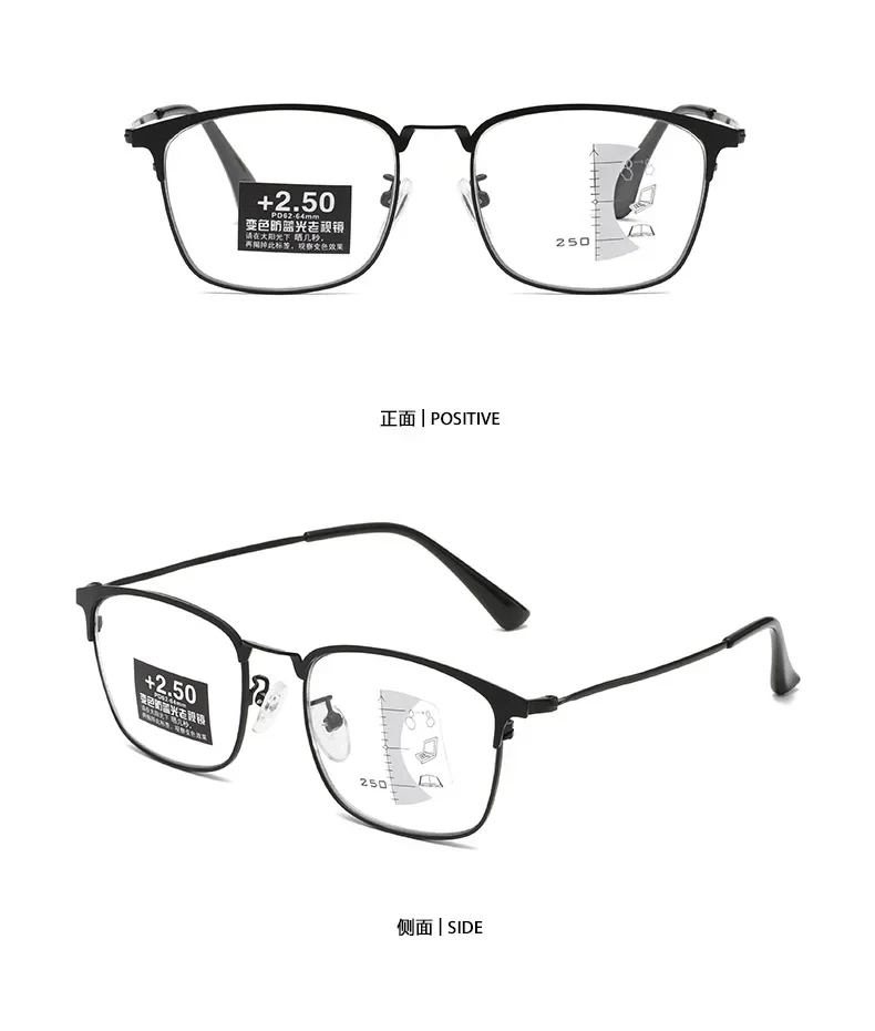 Multifunktionale Herren-Sonnenbrille, bequeme Lesebrille mit Grad 1,0 bis 4,0, photochrome Anti-Blau-Presbyopie-Brille – Detail 7
