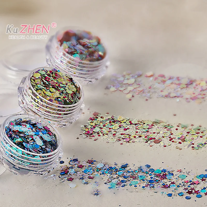 Paillettes à Épaisseur Mixte pour Ongles, Forme Hexagonale Irrégulière, Taille Circulaire, Accessoires de Décoration à Faire Soi-Même