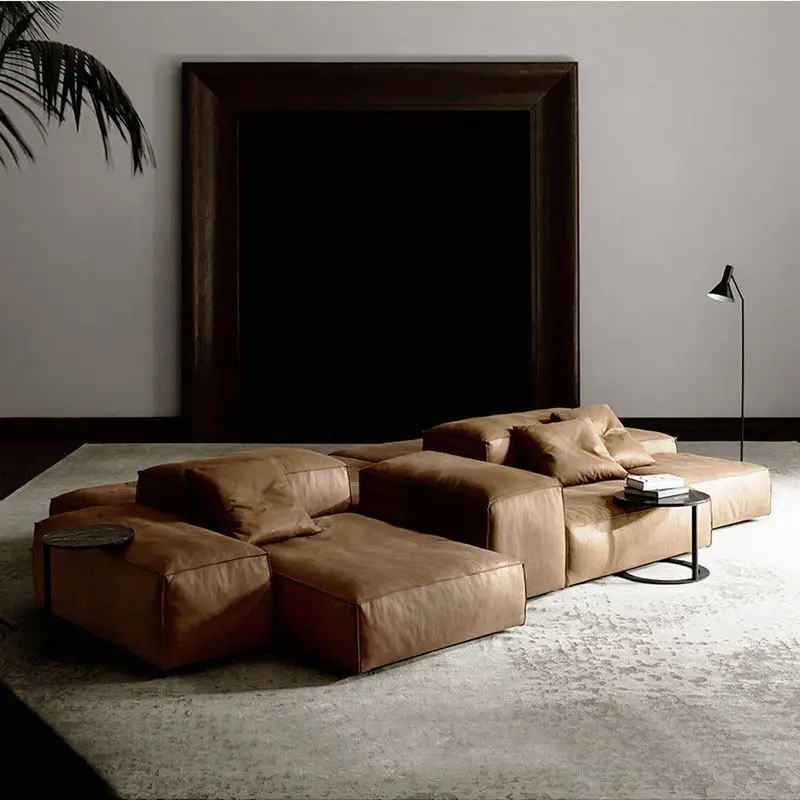 Leather tofu sofa large flat middle island double-sided seating