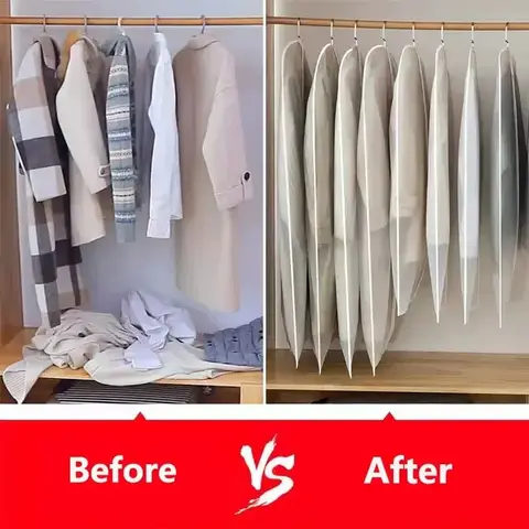 1/3/5/10 पीस धोने योग्य कपड़े लटकाने वाला डस्ट कवर, शादी की ड्रेस कवर, सूट कोट स्टोरेज बैग, अलमारी में लटकाने वाले कपड़े ऑर्गनाइज़र 6 best sales कपड़े धूल कवर - №1