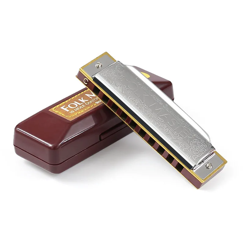 Suzuki Harmonica Key of C 10 Hole Diatonic Bronze Harmonica Blues Harp Mouth Organ C with Case for Beginner Kids Gift