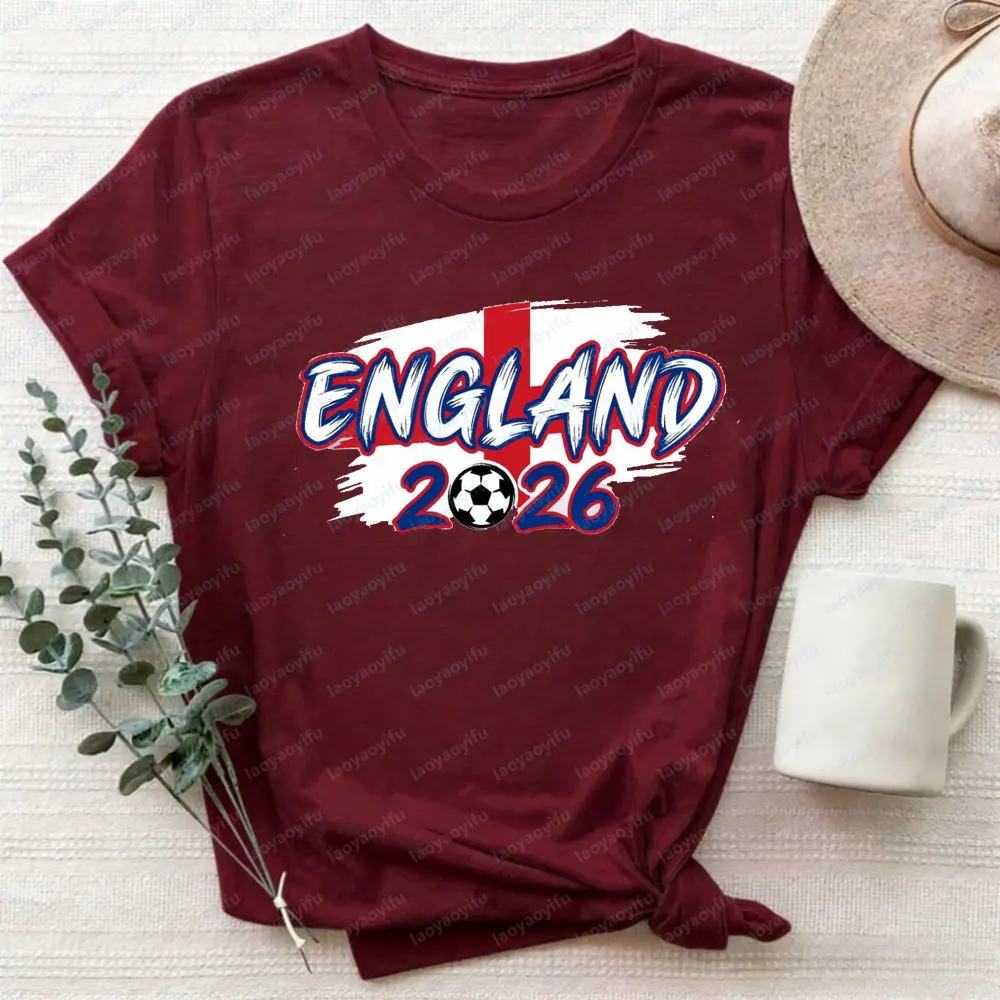 England 2026 Flag Football Print T Shirt Men's Casual Soccer Graphic Short Sleeve UK National Team Sport Tops Summer Fan Shirt