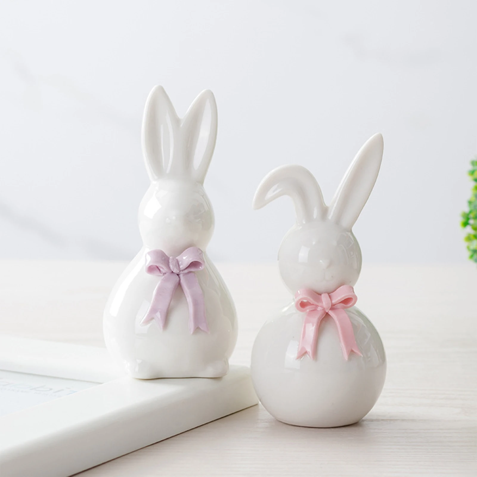 Conejito de Cerámica para Decoración de Escritorio, Lindas Figuras de Conejo Blanco, Adorno de Porcelana para Gabinete, Estatua Decorativa para el Hogar, Regalo