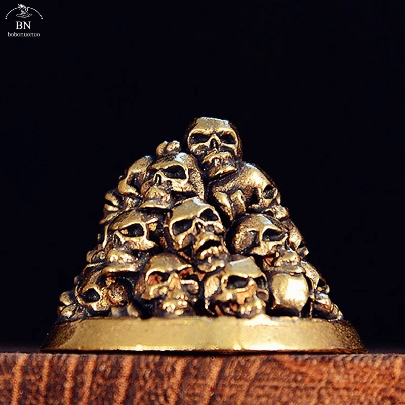 Retro Brass Skull Heads Mountain Small Statue Tabletop Decoration Punk Figurines Home Crafts Decorations Office Desktop Ornament